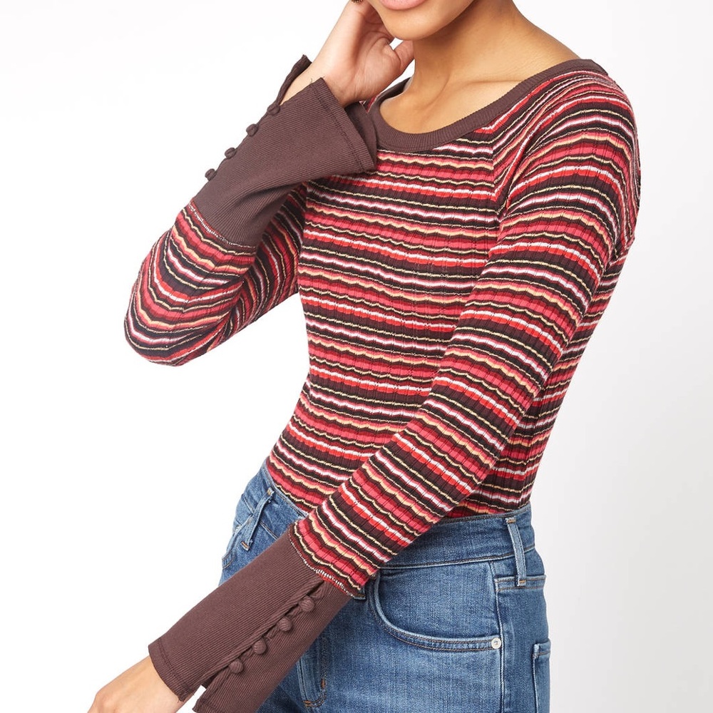 Free People Striped Long Sleeve Sweater